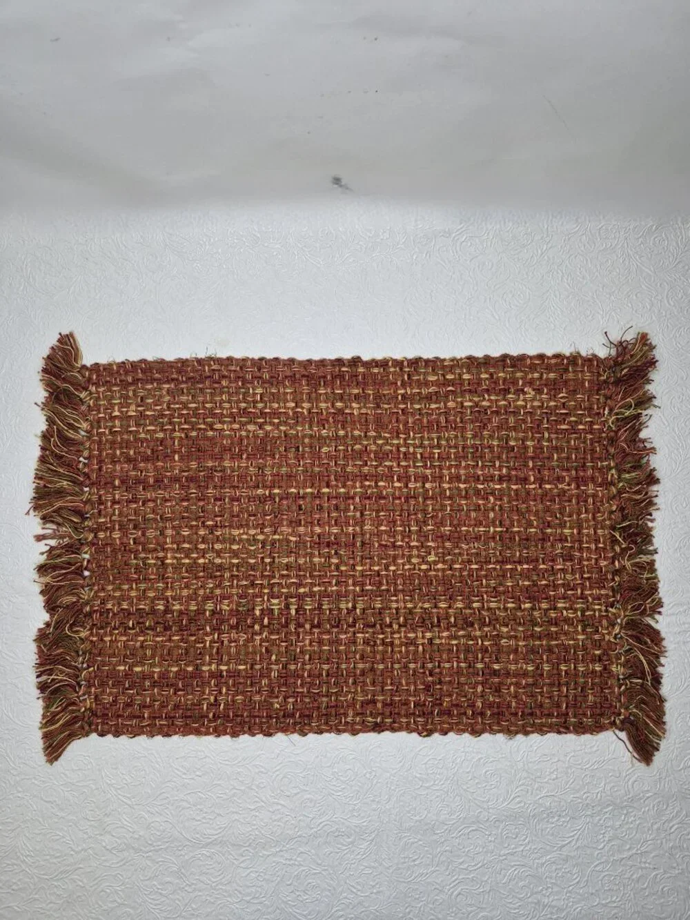 Tweed Autumn Fall Harvest Placemat Rust Orange Maroon Olive Green Brown Set of 6